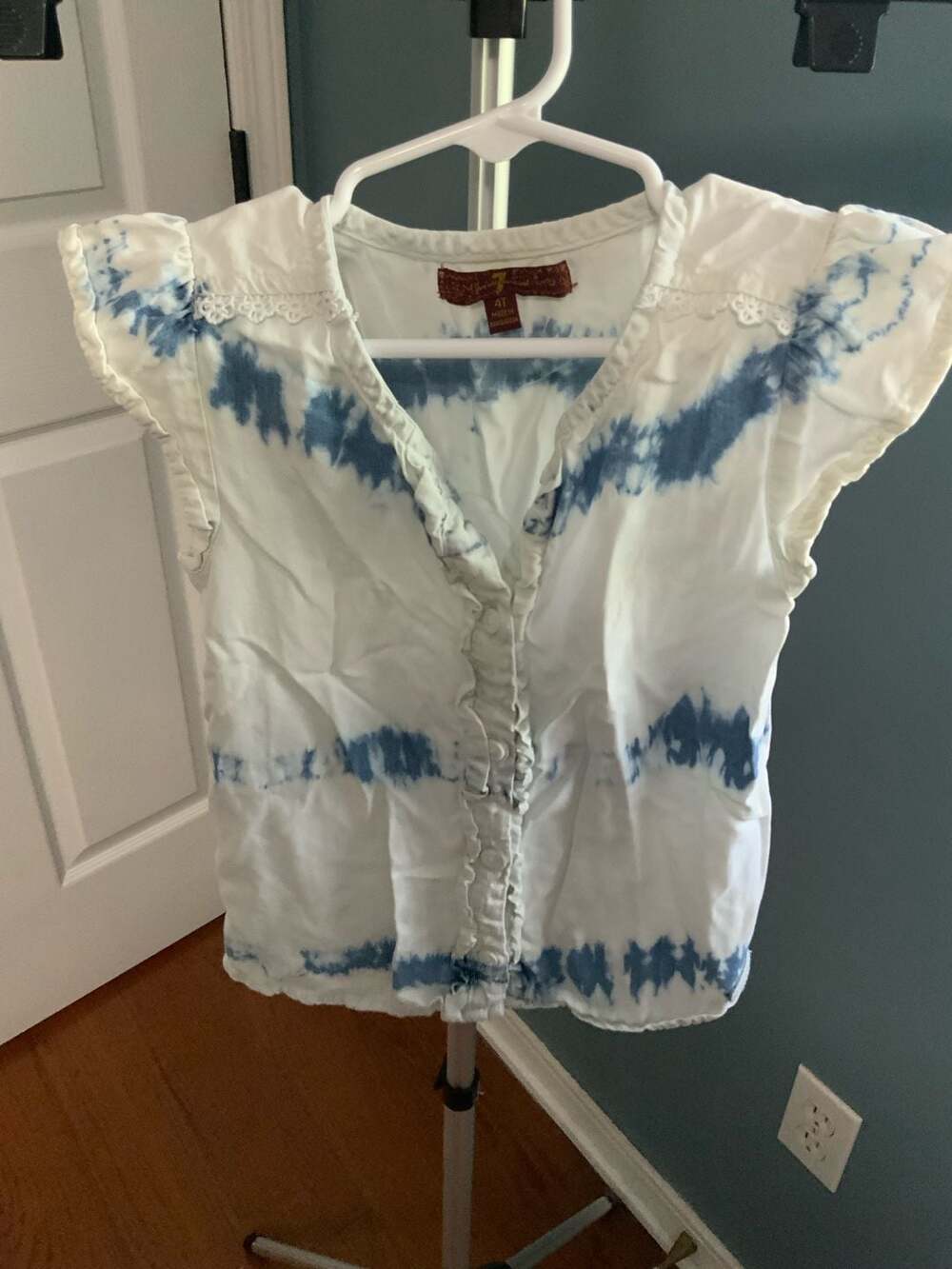 7 For All Mankind Tie Dye Top Girls Size 4T Blue White Cotton